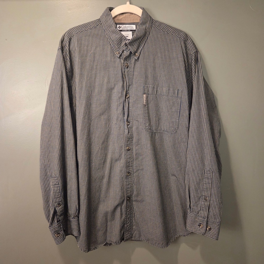 Columbia Men's Size L Plaid Long Sleeve Button Up Shirt 100% Cotton
